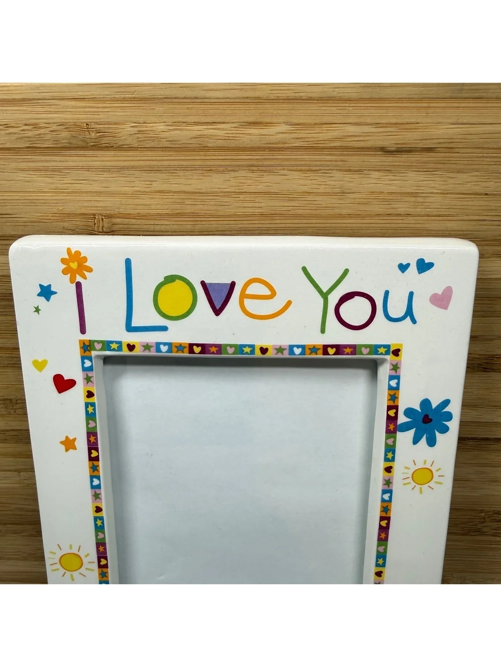 VTG 1990s I Love You Ceramic Picture Frame Colorful Crayon Font Hearts Suns
